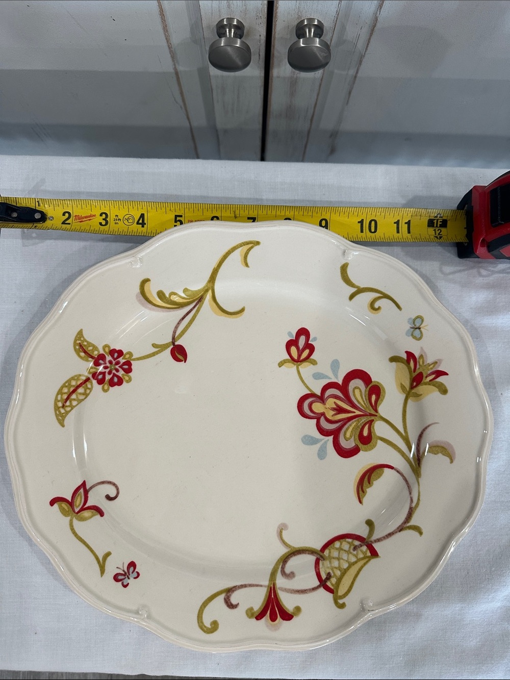 Waterford Ivory Dinner Plate with Red & Gold Floral Design